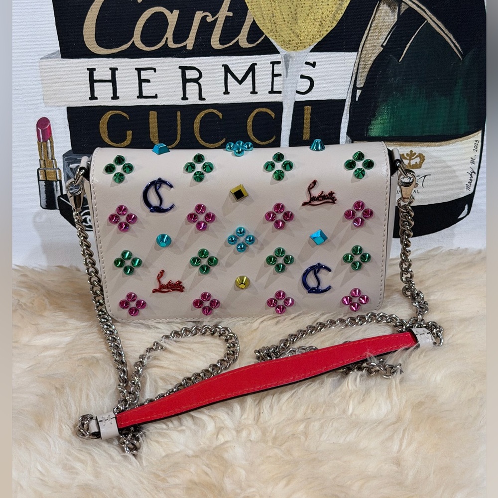 🔥 CHRISTIAN LOUBOUTIN PALOMA STUDDED SHOULDER BAG - Picture 9 of 12